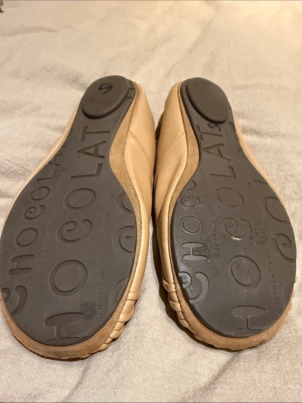 Chocolat Blu Tan Pleated Leather Ballet Flats